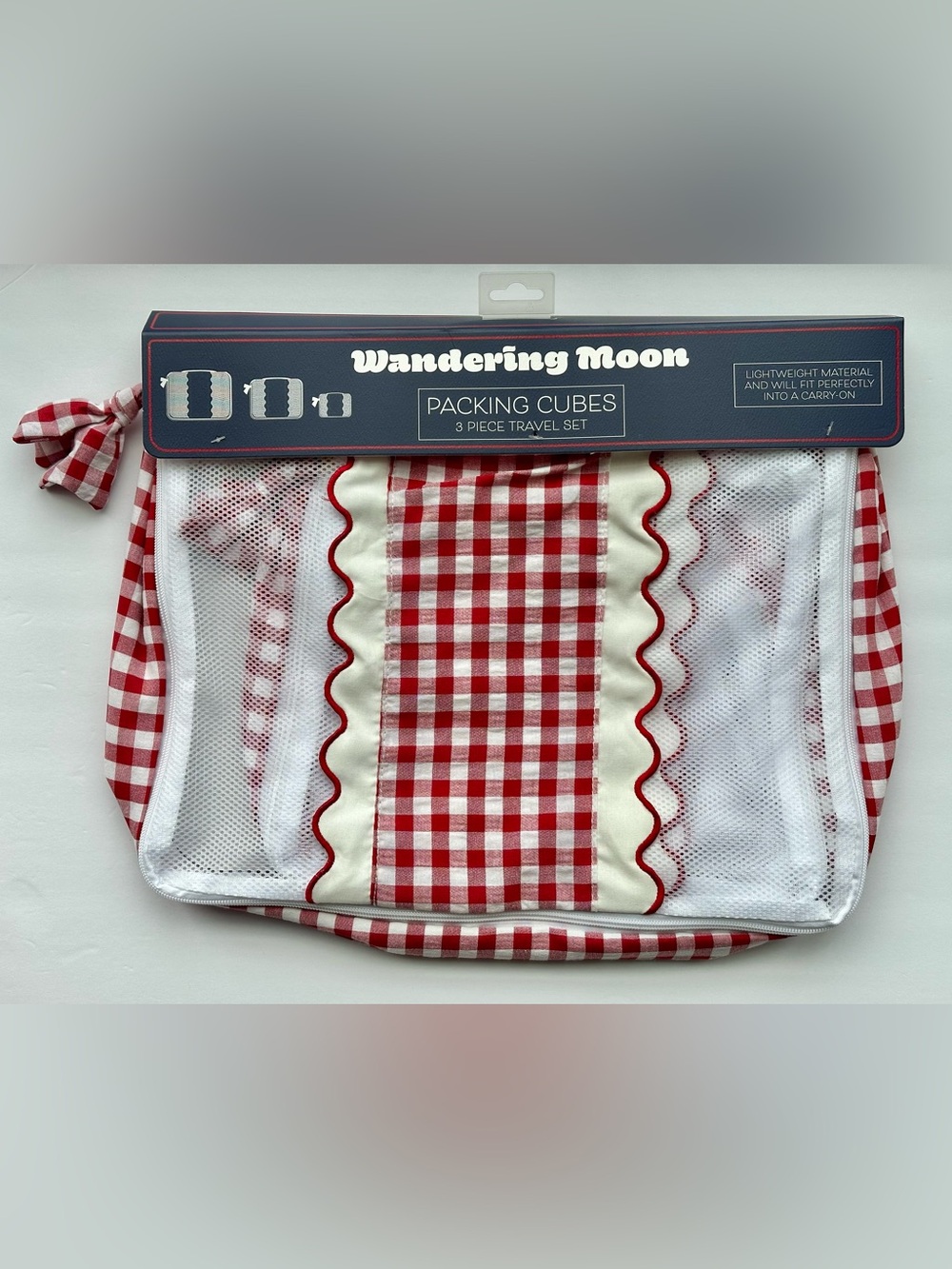 Wandering Moon Red Gingham Check Packing Cubes Set of Three Brand New